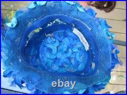 Vtg 1960's Evelyn Varon Exclusive BLUE Flower Petal Hat withVelvet Bow