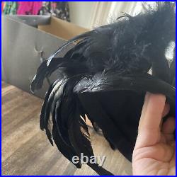 Vtg 30s Fascinator Original Black Parrot Hats Real Feathers Millinery York Withbox