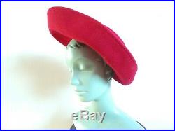Vtg 40s Bright Red Felt Hat Upturned Brim Halo Breton Original 40s Hat