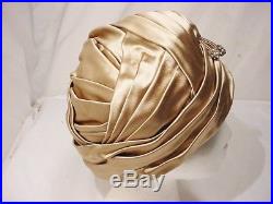 Vtg 60's Christian Dior Chapeaux Paris New York Ribbed Silk Turban Hat w Jewels