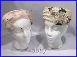 Vtg Antique 10 Hat Lot MCM Marshall Field Flapper bridal church box 50s feather