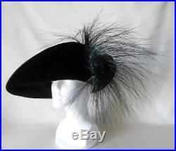 Vtg Black Feather Jack McConnel Velvet Hat Nwot Mint Avant Garde Kentucky Derby
