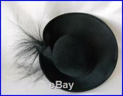 Vtg Black Feather Jack McConnel Velvet Hat Nwot Mint Avant Garde Kentucky Derby