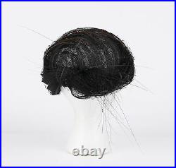 Vtg CHRISTIAN DIOR Chapeaux c. 1960's Black Pleated Horsehair Feather Turban Hat