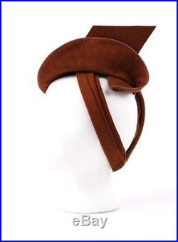 Vtg COUTURE c. 1940's Tan Brown Felted Wool Sculptural Bow Fascinator Hat