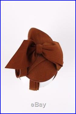 Vtg COUTURE c. 1940's Tan Brown Felted Wool Sculptural Bow Fascinator Hat