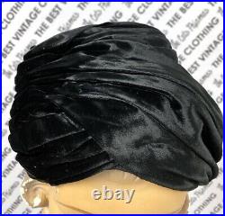 Vtg Christian Dior Black Silk Velvet Turban Hat 1950s M/L