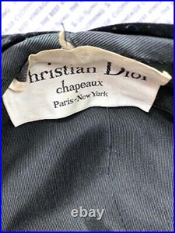 Vtg Christian Dior Black Silk Velvet Turban Hat 1950s M/L