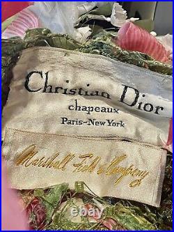 Vtg Christian Dior Chapeaux Marshall Fieldpink Yellow Rose Garden Floral Hat
