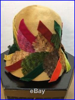 Vtg Christian Dior Chapeaux Paris New York Hat Feathers Velvet Ribbons