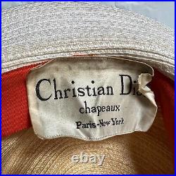 Vtg Christian Dior hat 1960s Chapeaux summer beach straw curled brim flower