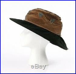 Vtg EDWARDIAN c. 1910's Black Tan Brown Silk Velvet Chenille Floral Afternoon Hat