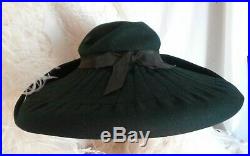 Vtg Fabulous 1940's HAT DARK GREEN High Crown FIFTH AVE NY DRAMATIC INDIANAPOLIS
