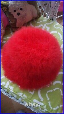 Vtg Gorgeous Red MARABOU FEATHER BUCKET Hat c. 1960s