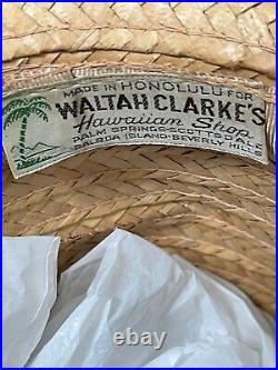 Vtg Hawaiian Straw Hat Waltah Grand Clarkes Raffia Grass Woven Honolulu 1950s