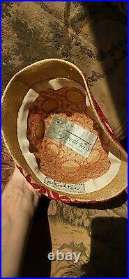 Vtg. Iconic New Look 50s-60s Embroidered Straw Bucket hat