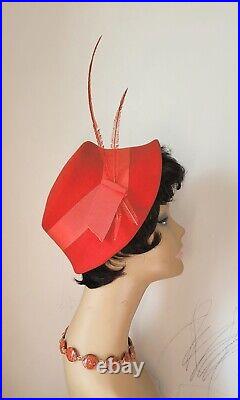 Vtg. Iconic New Look Early 1950s Lipstick Red Felt Hat! Exellent Condition