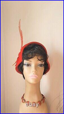 Vtg. Iconic New Look Early 1950s Lipstick Red Felt Hat! Exellent Condition