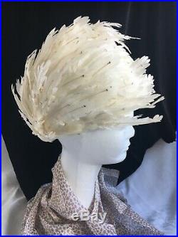 Vtg Jack McConnell Chapeau Rhinestone Feathers Red Feather Original Glamour Hat