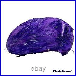 Vtg Jack McConnell Violet Dark Purple FEATHER Rhinestone Wool Evening Church Hat
