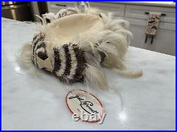 Vtg Jack McConnell Women's Wool Felt Guinea Fowl Feathers Fascinator NOS W Tags