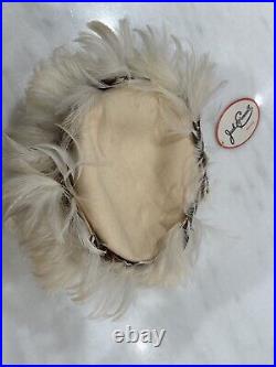 Vtg Jack McConnell Women's Wool Felt Guinea Fowl Feathers Fascinator NOS W Tags