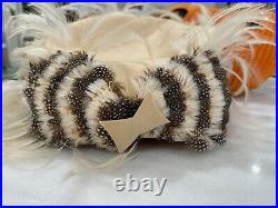 Vtg Jack McConnell Women's Wool Felt Guinea Fowl Feathers Fascinator NOS W Tags