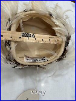 Vtg Jack McConnell Women's Wool Felt Guinea Fowl Feathers Fascinator NOS W Tags