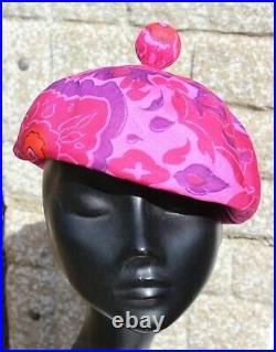 Vtg LIBERTY of London Alan Couldridge 1960's Psychedelic Silk Floral Hat Beret