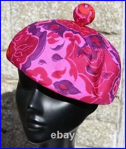 Vtg LIBERTY of London Alan Couldridge 1960's Psychedelic Silk Floral Hat Beret