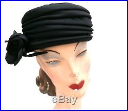 Vtg Lilly Dache Fab Tall Hat Cocktail Calash Black Silk 1940s