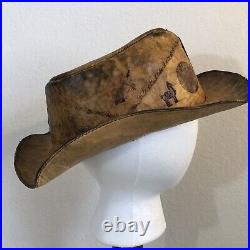 Vtg Miguel Angel Hand-Crafted Leather Hat Hand Tooled Artisan Hat Cusco Peru 58c
