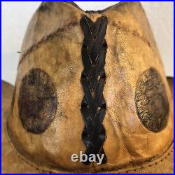 Vtg Miguel Angel Hand-Crafted Leather Hat Hand Tooled Artisan Hat Cusco Peru 58c