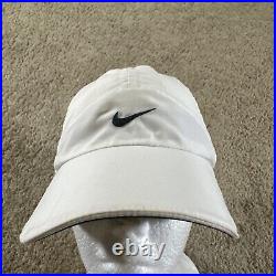 Vtg NIKE Hat Cap Mens White Strapback Panel Runner FitDry Swoosh Lightweight 90s