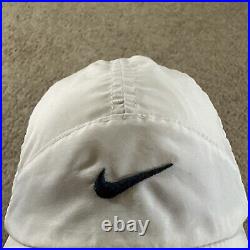 Vtg NIKE Hat Cap Mens White Strapback Panel Runner FitDry Swoosh Lightweight 90s