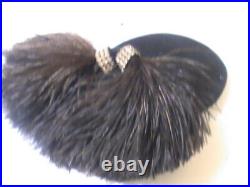 Vtg New York Art Deco 1940s Cocktail Fascinator Hat Ostrich Feathers Rhinestone