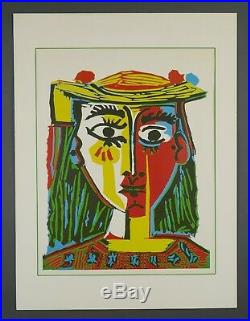 Vtg Original 1962 PABLO PICASSO Bust of a Woman in Hat Lithograph German Print