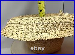 Vtg. SCHIAPARELLI Beach STRAW HAT with Pink And Yellow Nylon Ribbons with Hat Box