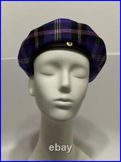 Vtg VERSACE 2018 PURPLE WOOL TARTAN MEDUSA HAT 57