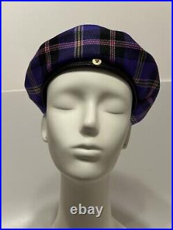 Vtg VERSACE 2018 PURPLE WOOL TARTAN MEDUSA HAT 57