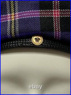 Vtg VERSACE 2018 PURPLE WOOL TARTAN MEDUSA HAT 57