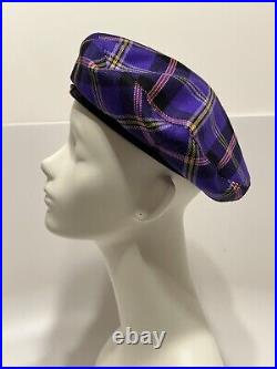 Vtg VERSACE 2018 PURPLE WOOL TARTAN MEDUSA HAT 57