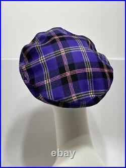 Vtg VERSACE 2018 PURPLE WOOL TARTAN MEDUSA HAT 57