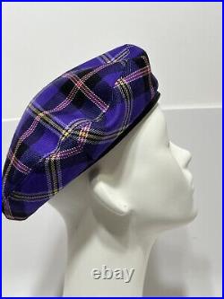 Vtg VERSACE 2018 PURPLE WOOL TARTAN MEDUSA HAT 57