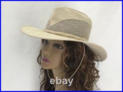 Vtg Vented Cowboy Hat Beige Suede Leather Wide Brim Head n Home Women's Medium