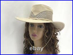 Vtg Vented Cowboy Hat Beige Suede Leather Wide Brim Head n Home Women's Medium