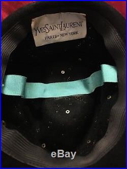 Vtg Yves Saint Laurent Jeweled Fedora Trilby Hat Black Felt Wool 1960s