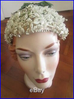 WONDERFUL VINTAGE FLORAL LILLY OF THE VALLEY 1950s HAT