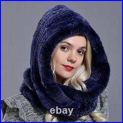 Warm Knitted Scarf Hats Rabbit Fur Hood Hat Women Fashion Winter Headwear 1pc Se