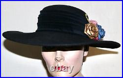 Whittall & Shon vintage black hat with flowers hang tag